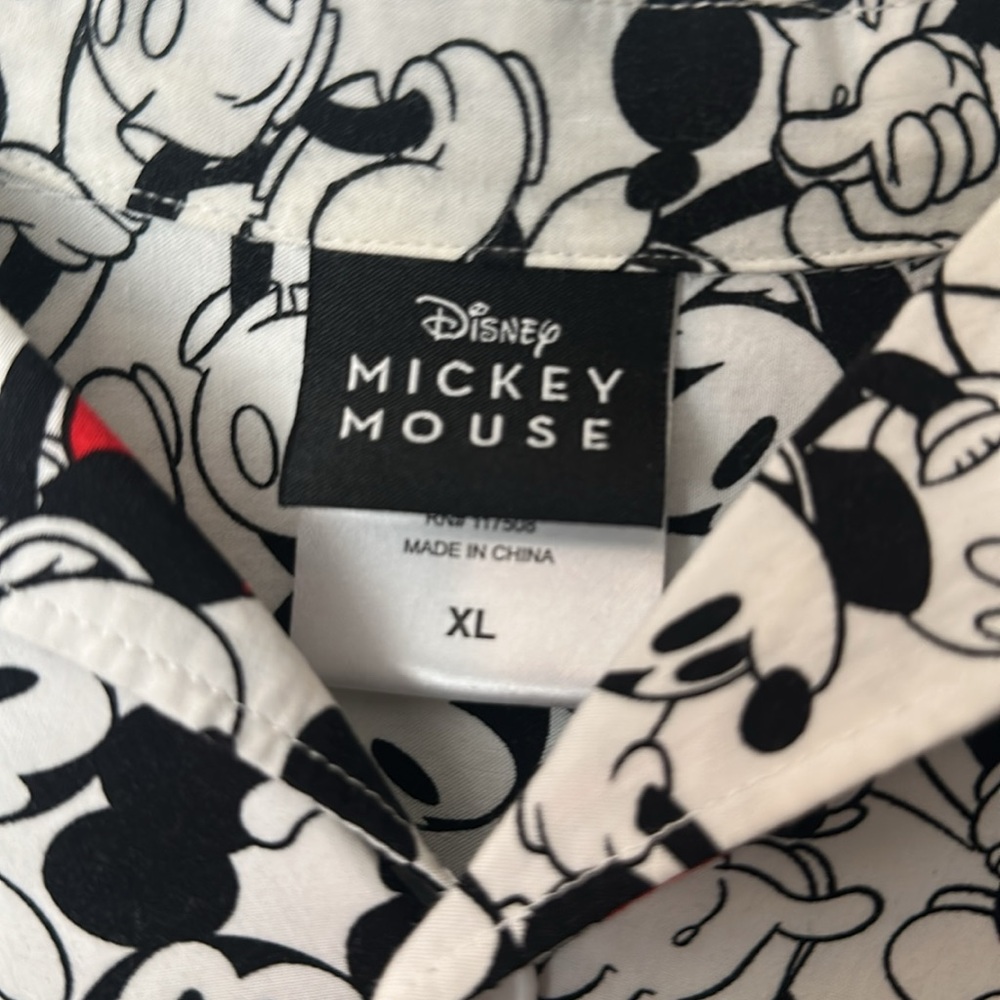 Disney Mickey Mouse Button UP Shirt in Black, White, and Red - Picture 2 of 4